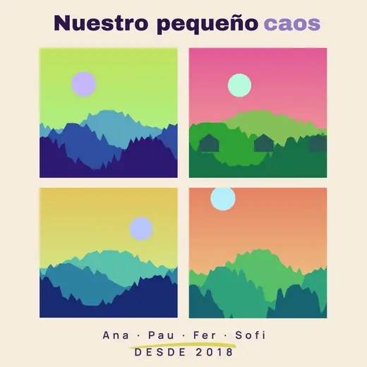 Diseño «Nuestro pequeño caos» de Amistad, hecho con el motor de la app y fotos de prueba ilustradas