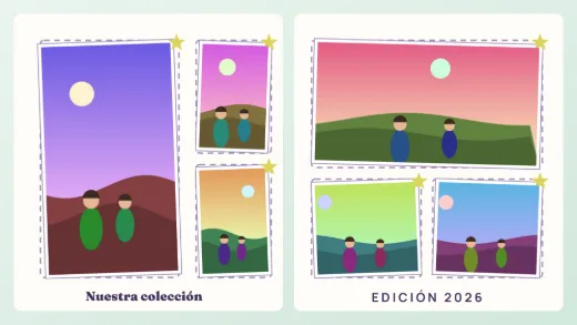 Diseño «Álbum de estampas» de Amistad, hecho con el motor de la app y fotos de prueba ilustradas