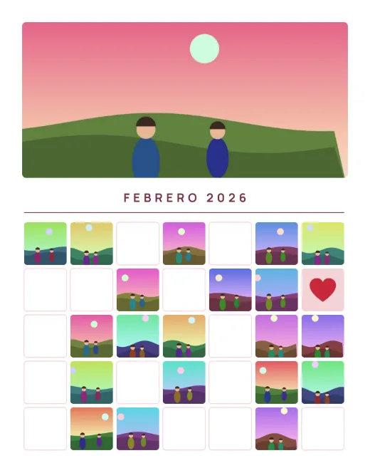 Diseño «Nuestros días» de Amor y San Valentín, hecho con el motor de la app y fotos de prueba ilustradas