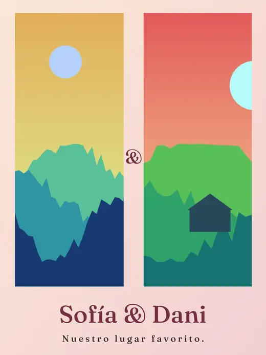 Diseño «Entre tú y yo» de Amor y San Valentín, hecho con el motor de la app y fotos de prueba ilustradas