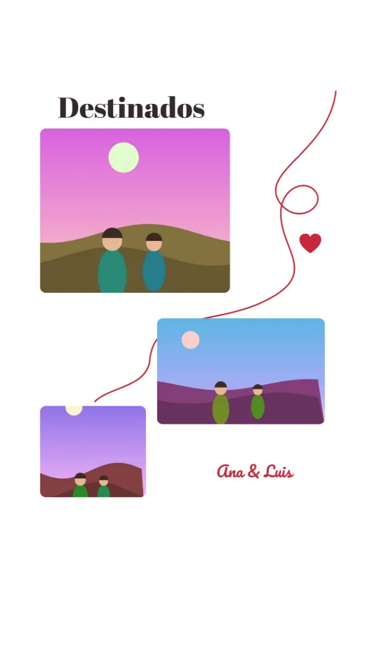 Diseño «Hilo rojo» de Amor y San Valentín, hecho con el motor de la app y fotos de prueba ilustradas