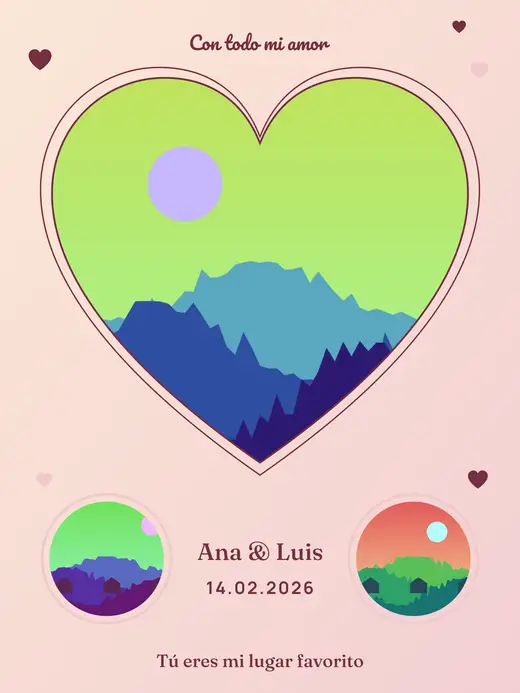 Diseño «Nuestro latido» de Amor y San Valentín, hecho con el motor de la app y fotos de prueba ilustradas