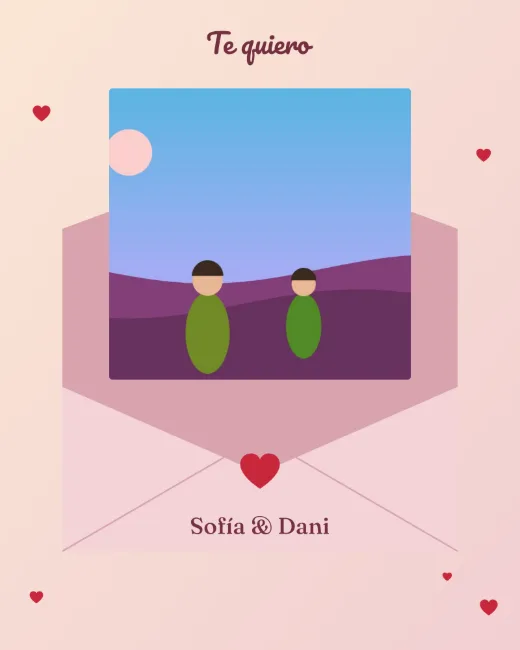 Diseño «Carta de amor» de Amor y San Valentín, hecho con el motor de la app y fotos de prueba ilustradas