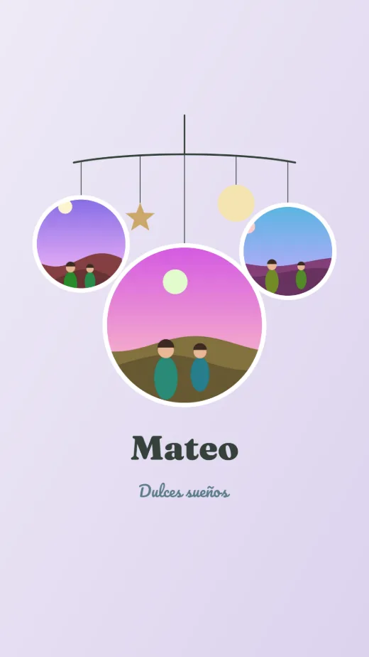Diseño «Móvil de cuna» de Bebé y nacimiento, hecho con el motor de la app y fotos de prueba ilustradas
