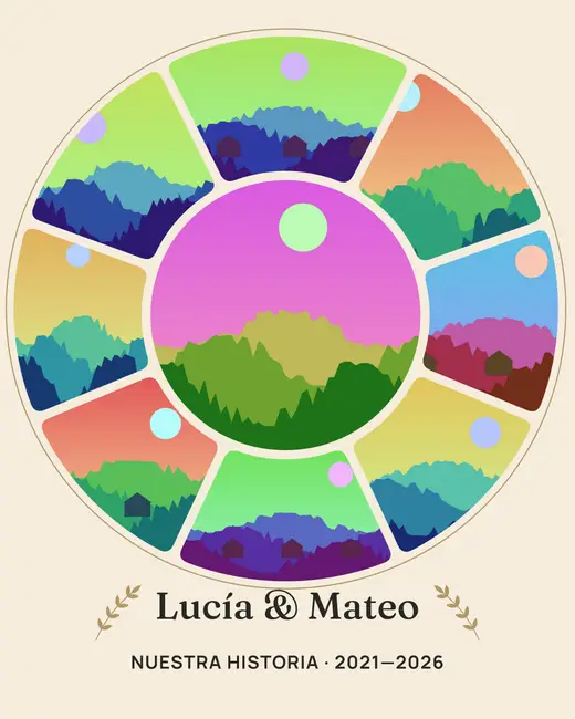 Diseño «El círculo de nuestra historia» de Boda y aniversario, hecho con el motor de la app y fotos de prueba ilustradas