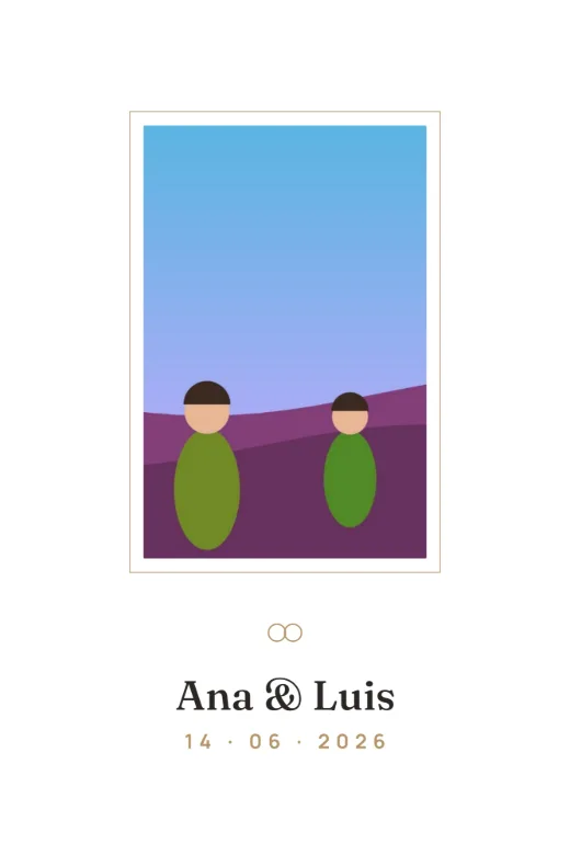 Diseño «Línea fina» de Boda y aniversario, hecho con el motor de la app y fotos de prueba ilustradas