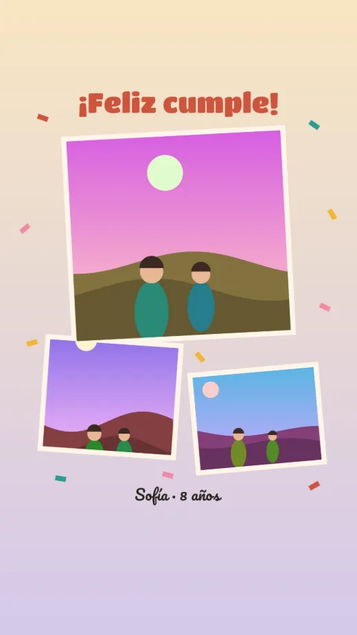Diseño «Historia de cumpleaños» de Cumpleaños, hecho con el motor de la app y fotos de prueba ilustradas