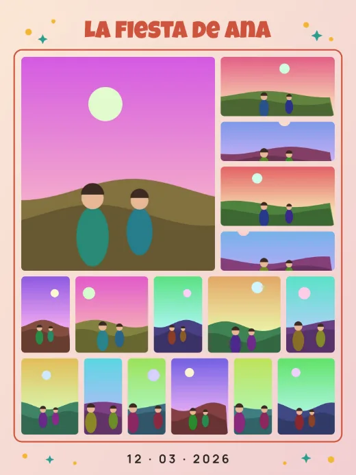 Diseño «Mosaico de la fiesta» de Cumpleaños, hecho con el motor de la app y fotos de prueba ilustradas