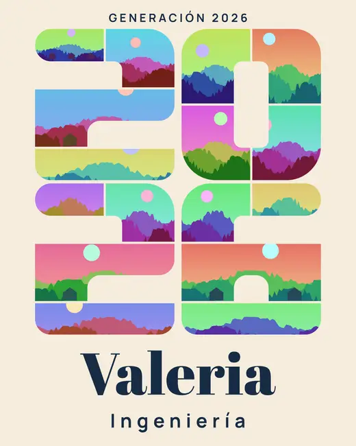 Diseño «El año que nos abrió camino» de Graduación, hecho con el motor de la app y fotos de prueba ilustradas