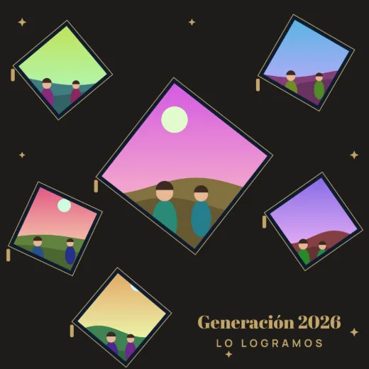 Diseño «Lanzamiento de birretes» de Graduación, hecho con el motor de la app y fotos de prueba ilustradas