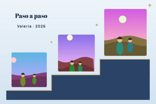Diseño «Paso a paso» de Graduación, hecho con el motor de la app y fotos de prueba ilustradas