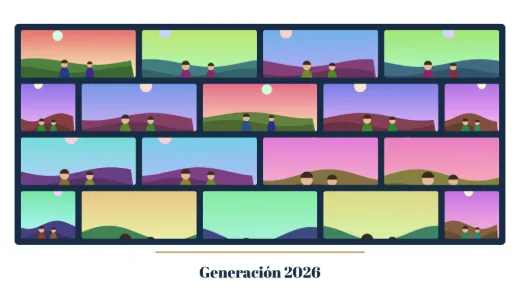 Diseño «Muro de la generación» de Graduación, hecho con el motor de la app y fotos de prueba ilustradas