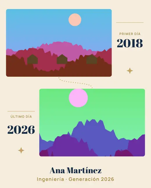 Diseño «Primer día, último día» de Graduación, hecho con el motor de la app y fotos de prueba ilustradas