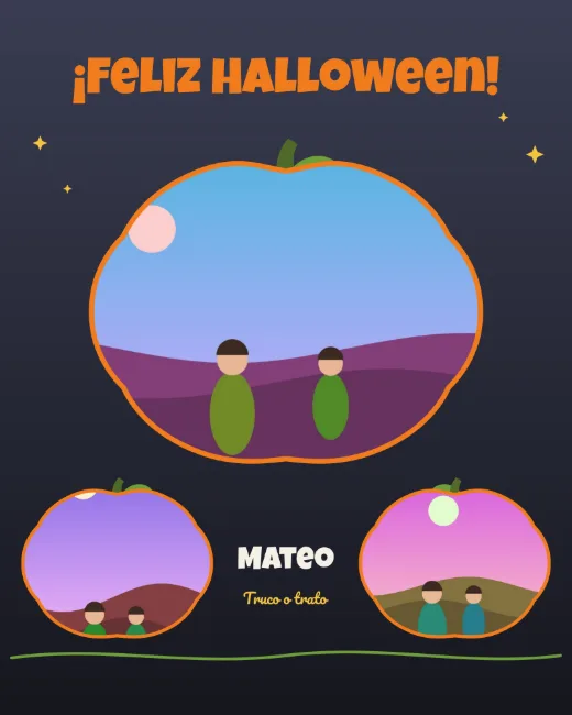 Diseño «Calabazas» de Halloween, hecho con el motor de la app y fotos de prueba ilustradas