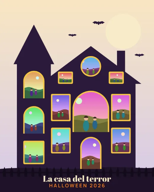 Diseño «Casa embrujada» de Halloween, hecho con el motor de la app y fotos de prueba ilustradas