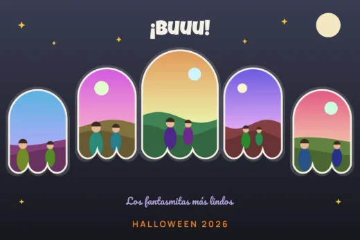 Diseño «Fantasmitas» de Halloween, hecho con el motor de la app y fotos de prueba ilustradas