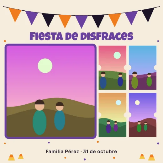 Diseño «Fiesta de disfraces» de Halloween, hecho con el motor de la app y fotos de prueba ilustradas