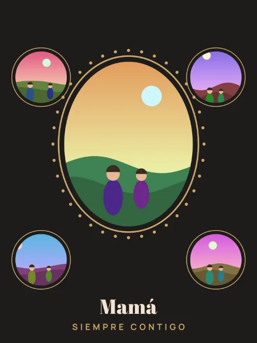 Diseño «Camafeo» de Día de las Madres, hecho con el motor de la app y fotos de prueba ilustradas