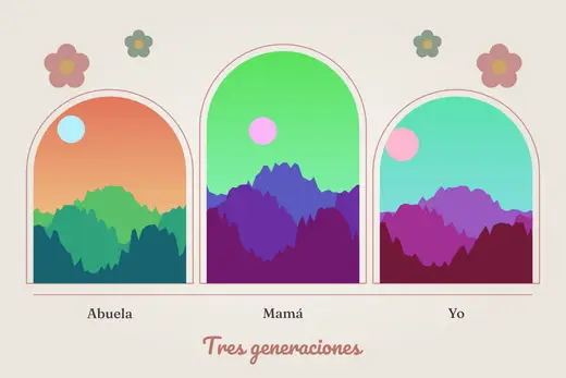 Diseño «Tres generaciones» de Día de las Madres, hecho con el motor de la app y fotos de prueba ilustradas