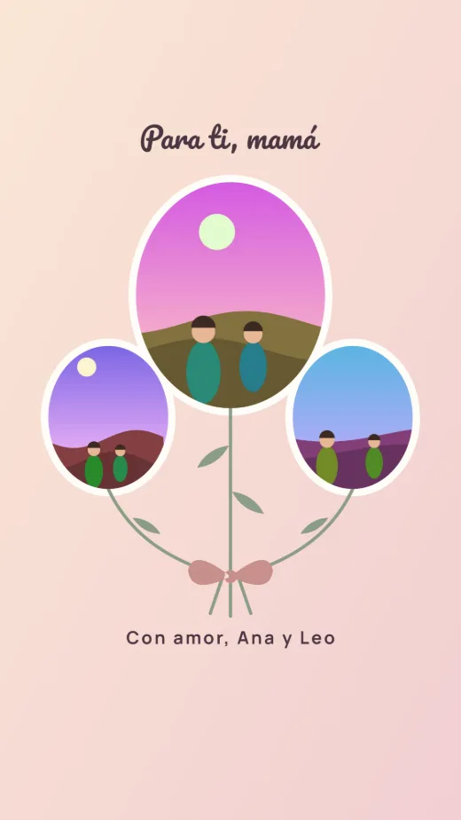 Diseño «Ramo para mamá» de Día de las Madres, hecho con el motor de la app y fotos de prueba ilustradas