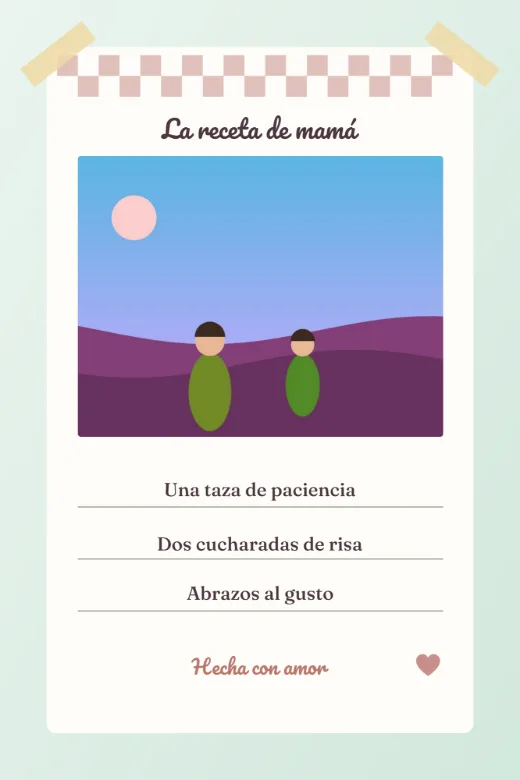 Diseño «La receta de mamá» de Día de las Madres, hecho con el motor de la app y fotos de prueba ilustradas