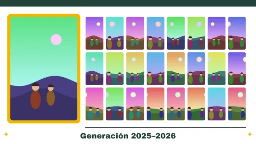 Diseño «Generación» de Día del Maestro, hecho con el motor de la app y fotos de prueba ilustradas