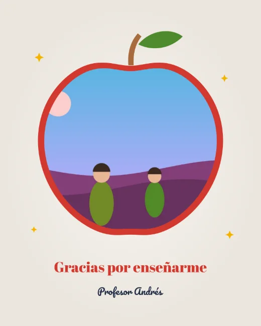 Diseño «Manzana para ti» de Día del Maestro, hecho con el motor de la app y fotos de prueba ilustradas