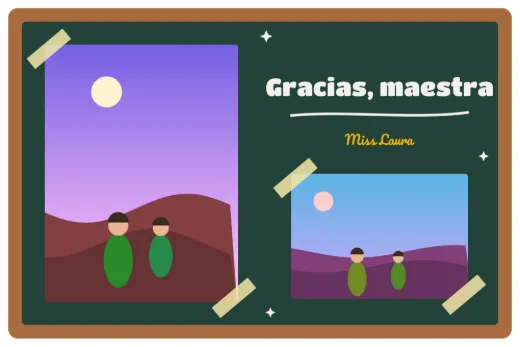 Diseño «Pizarrón» de Día del Maestro, hecho con el motor de la app y fotos de prueba ilustradas