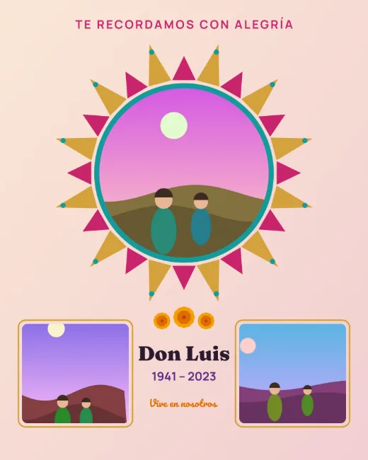 Diseño «Espejo de hojalata» de Día de Muertos, hecho con el motor de la app y fotos de prueba ilustradas