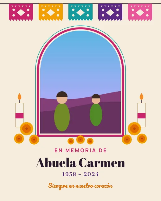 Diseño «Ofrenda sencilla» de Día de Muertos, hecho con el motor de la app y fotos de prueba ilustradas
