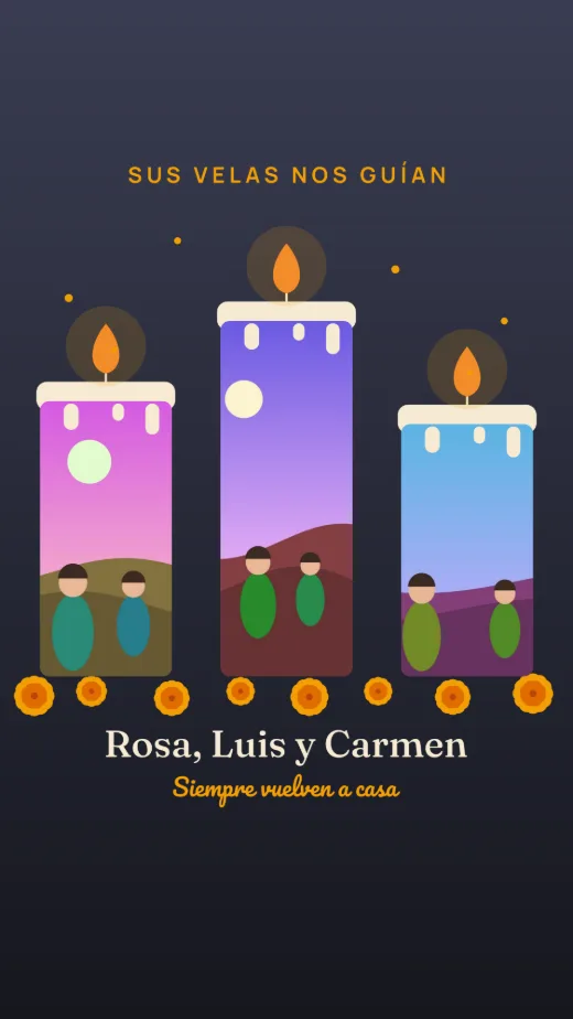 Diseño «Velas que nos guían» de Día de Muertos, hecho con el motor de la app y fotos de prueba ilustradas