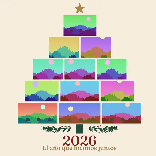 Diseño «El año que hicimos juntos» de Navidad y Año Nuevo, hecho con el motor de la app y fotos de prueba ilustradas