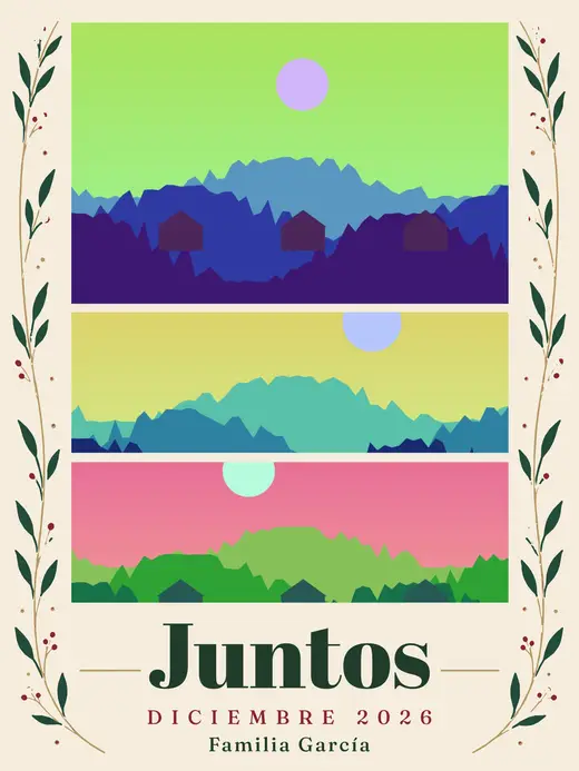 Diseño «Juntos es diciembre» de Navidad y Año Nuevo, hecho con el motor de la app y fotos de prueba ilustradas