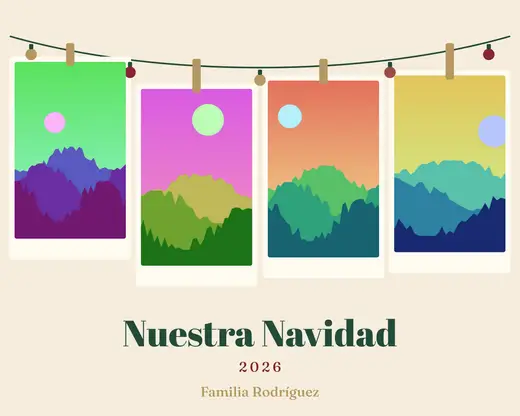 Diseño «Luces y recuerdos» de Navidad y Año Nuevo, hecho con el motor de la app y fotos de prueba ilustradas