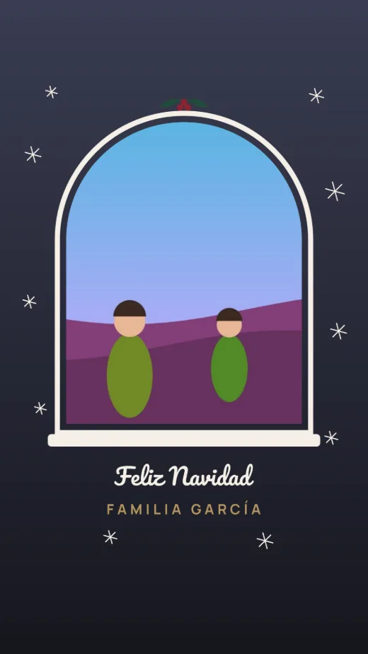 Diseño «Ventana nevada» de Navidad y Año Nuevo, hecho con el motor de la app y fotos de prueba ilustradas