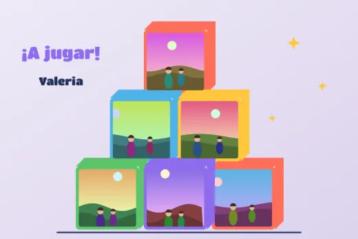 Diseño «Torre de bloques» de Día del Niño, hecho con el motor de la app y fotos de prueba ilustradas