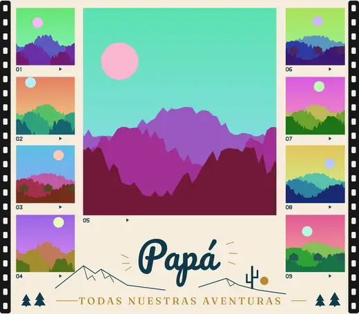 Diseño «Todas nuestras aventuras» de Día del Padre, hecho con el motor de la app y fotos de prueba ilustradas