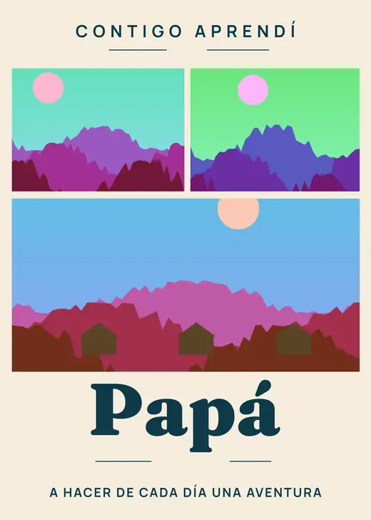 Diseño «Contigo aprendí» de Día del Padre, hecho con el motor de la app y fotos de prueba ilustradas