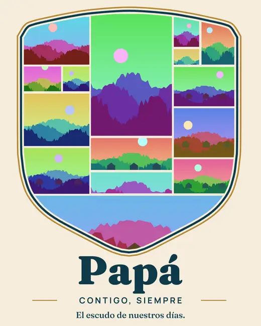 Diseño «El escudo de nuestros días» de Día del Padre, hecho con el motor de la app y fotos de prueba ilustradas
