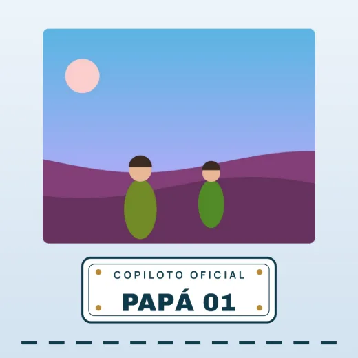 Diseño «Copiloto oficial» de Día del Padre, hecho con el motor de la app y fotos de prueba ilustradas