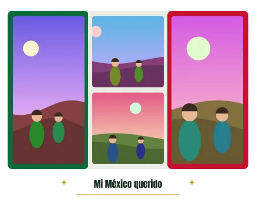 Diseño «Bandera de recuerdos» de Fiestas Patrias, hecho con el motor de la app y fotos de prueba ilustradas