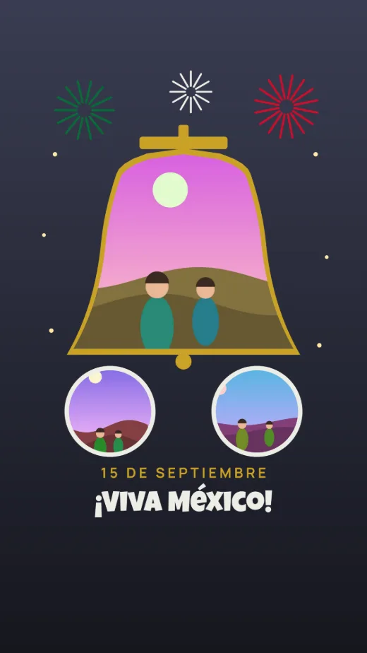 Diseño «Noche del Grito» de Fiestas Patrias, hecho con el motor de la app y fotos de prueba ilustradas