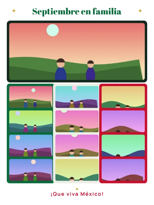 Diseño «Mosaico tricolor» de Fiestas Patrias, hecho con el motor de la app y fotos de prueba ilustradas