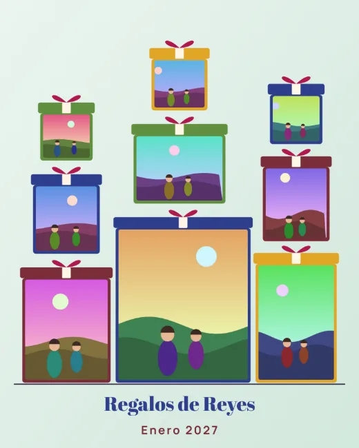 Diseño «Regalos de Reyes» de Reyes y Rosca, hecho con el motor de la app y fotos de prueba ilustradas