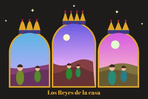 Diseño «Tres Reyes» de Reyes y Rosca, hecho con el motor de la app y fotos de prueba ilustradas