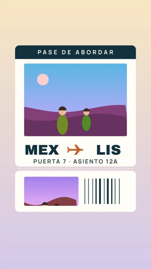 Diseño «Pase de abordar» de Viajes y vacaciones, hecho con el motor de la app y fotos de prueba ilustradas