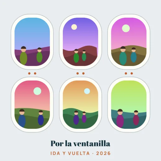 Diseño «Por la ventanilla» de Viajes y vacaciones, hecho con el motor de la app y fotos de prueba ilustradas